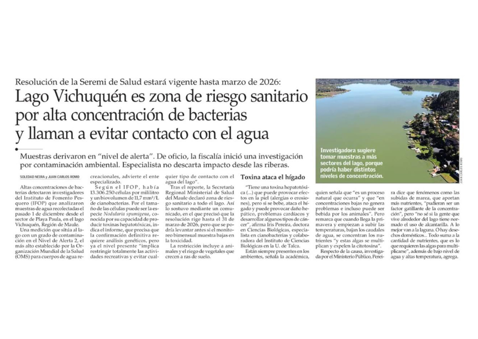 Lago Vichuquén es zona de riesgo sanitario por alta concentración de bacterias y llaman a evitar contacto con el agua